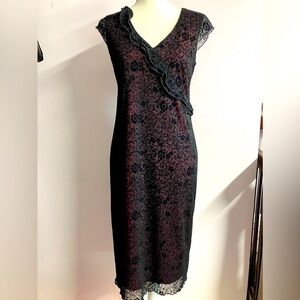 I. N. Studio San Fran. Women’s Dress, Size 6, Velvet Overlay, Black/Dk Rose
